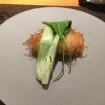 3　真鱈揚げ焼き、チンゲンサイ・ルッコラ添え