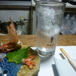 洋 - 芋焼酎魔王三杯目、車海老タタキ