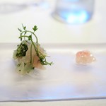 ウシマル - 平目のカルパッチョ　エンガワ　水芥子