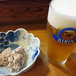 Shintengai Oozushi - お通しと生ビール