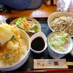 蕎麦一 - 海老入りかき揚げ天丼と玄そば(大盛)【料理】 