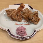 旬菜 おぐら家 - 足赤海老と大粒牡蠣のサクサク揚げ