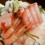 いたる 本店 - 小桶　寒ブリ、タラ昆布締め、カジキ、タコ、甘エビ