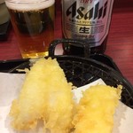 丼丼亭 - 魚天＋イカ天＋ビール