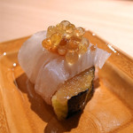 寿しの吉乃 - 2015.8.20 メイチダイ 揚げ浸しの茄子 球体オリーブオイル