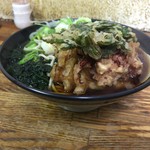 六文そば 日暮里第2店 - 五目かき揚げのサイドビューです。
                                構成は　そば￥200 + 五目かき揚げ天 ￥100 + 玉子￥60 + ネギ少し多め(サービス)
                                