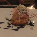 食堂セゾンドール - 唐津車海老ポワレ蕪メレンゲ竹炭ソース