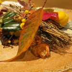 銀座 しのはら - 八寸：揚げ海老、海老芋、小肌胡麻白酢和え、玉子真丈、佐島の蛸、蓮根、大徳寺麩2