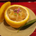 銀座 しのはら - 先付：柚子釜 松葉蟹と勢子蟹、雲丹、牡丹海老、子持ち昆布、蝦夷鮑、蕪、土佐酢3