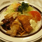 グリルニューコトブキ - ガーリックチキンと魚フライ