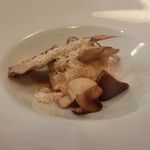 萩うちわ海老　キノコポアレ　ブール・ノワゼット