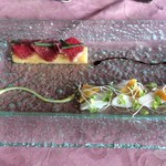 日和庵 - 和牛肉のスモークと安納芋　リンゴのキャラメリーゼとイトヨリ鯛のコンフィ