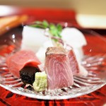 銀座 しのはら - 平目　氷見寒ブリ藁焼き　大間マグロ　針烏賊　いぶりがっこ