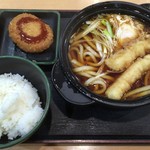 ゆで太郎 - 鍋焼きうどん御膳 + コロッケ（クーポン利用）