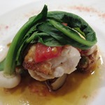 ラ ヴィオレッタ - 「北海道産　白子のソテー　焦がしバターとトマトフレッシュソース」のアップ