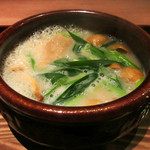 二条城ふる田 - 11】小鍋：白味噌仕立て 真魚鰹おかき揚げ なめこ 小蕪 九条葱(2016.12月)