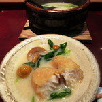 二条城ふる田 - 11】小鍋：白味噌仕立て 真魚鰹おかき揚げ なめこ 小蕪 九条葱(2016.12月)