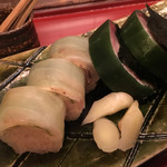 麺処 ナカジマ - 燻製鯛の巻き寿司と鯖のばってら(2016年12月)