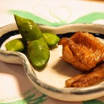 英ちゃん冨久鮓 - 付き出し（枝豆、鰈、牛蒡）