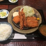 富金豚 - とんかつと海老フライ 蟹クリームコロッケ定食201611