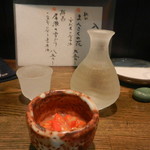 大納言本家 - ホヤの塩辛＆日本酒（尾瀬の雪どけ）