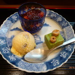 祇園ゆやま - デザート（スイカにコーヒーゼリー、抹茶のムース、ラムレーズンアイス）