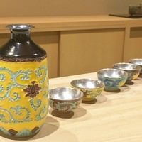 観山 - 大日本永楽造　黄交趾銀口徳利と銀貼盃