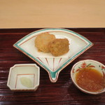山玄茶 - 海老芋コロッケの蟹とチーズ仕立て、近江牛みすじカツ