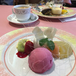 あさひやレストラン - ラ・フランスのムースとフルーツのコンポート&ベリーのシャーベット添え880円