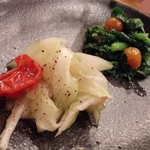 トリヤサイ - 前菜の盛り合わせ２種 菜の花のほうずきのゴマレモン＆セロリとみょうがのマリネ(ハーフサイズ)