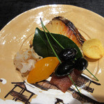 竹ざき - 5】鰆の幽庵焼き　きんかん　数の子の奈良漬　黒豆 くわい