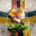 竹ざき - 8】ズワイ蟹の自家製千枚漬け巻き 蛸の低温調理 菜の花