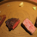 窯焼きステーキ 福田 - 窯焼きステーキ　フィレ・ランプ・イチボ・サーロインの4種盛