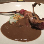 ラチュレ - 七草がゆが少し柔らかいのとお皿にアクセントが欲しいけど構成はかなり良い感じ。コラトゥーラをベカスの魚臭とリゾットの繋ぎにしている。ナッツなどはコクと食感の観点などからも良いかもしれない。