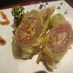 京松蘭はなれ - 島根県産　ロース芯の牛蒡巻き揚げ　牛蒡は北海道帯広の｢わだのごぼう｣