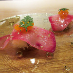 ラ・トラース - 1】ズワイ蟹 紫大根(奈良ひらひら農園) 鱒の卵(2016.12月)