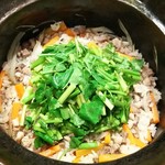 傳 - （2017年1月  訪問）鴨とゴボウと芹のご飯。どの香りもお互いに活かし合い素敵な美味しさでした。