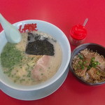 山岡家 - 朝ラーメン（脂少なめ・味濃いめ）＆ミニチャーシュー丼