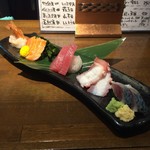 立呑み 魚椿 - お刺身3種盛り(サバ、タコ、まぐろ、サーモン、海老)