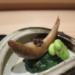 炭火割烹 いふき - もろこ焼き浸しアップ