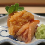 炭火割烹 いふき - 赤貝のこのこ乗せアップ