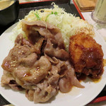 グリル ロン 阪急三番街店 - 豚の生姜焼き＆カニクリームコロッケセット