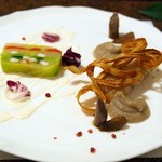 手打ち蕎麦とフレンチの やな木 - 白身魚の牛蒡包み 牛蒡のソース