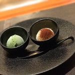 神楽坂 鉄板焼 中むら - 手作りマスカルポーネのアイスクリームと抹茶のアイスクリーム 美味しい(*´∇｀*)
