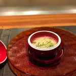 神楽坂 鉄板焼 中むら - 帆立貝の茶碗蒸し 七草のお吸い物と一緒に