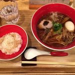 Japanese Soba Noodles 蔦 - 「味玉醤油Soba」1200円と「鶏油ご飯」250円