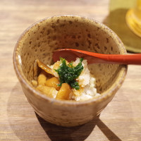日本橋 蕎ノ字 - 昼の部おまかせ天ぷら 〆の手打ち蕎麦(3800円・外税・5%サ別)の新蕎麦の実と島田のなめこおろし