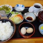 道の駅 ビオスおおがた ひなたや食堂 - 卵かけごはんのモーニング