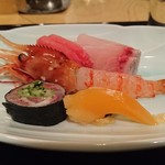 鮨 波やし - 刺身（ボタンエビ、本マグロ、カンパチ、イワシ巻、アオヤギ）