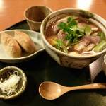 手打そば 満作 - 鴨南蛮蕎麦と五穀米稲荷。